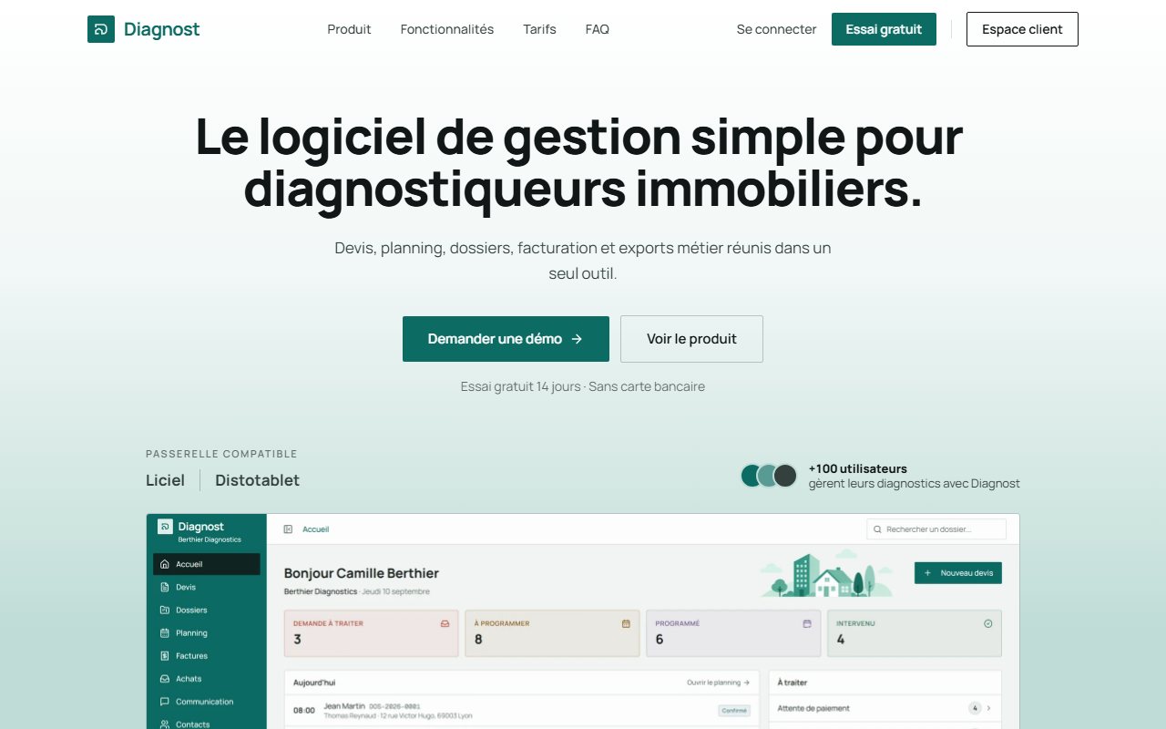 Capture de la page d'accueil de Diagnost