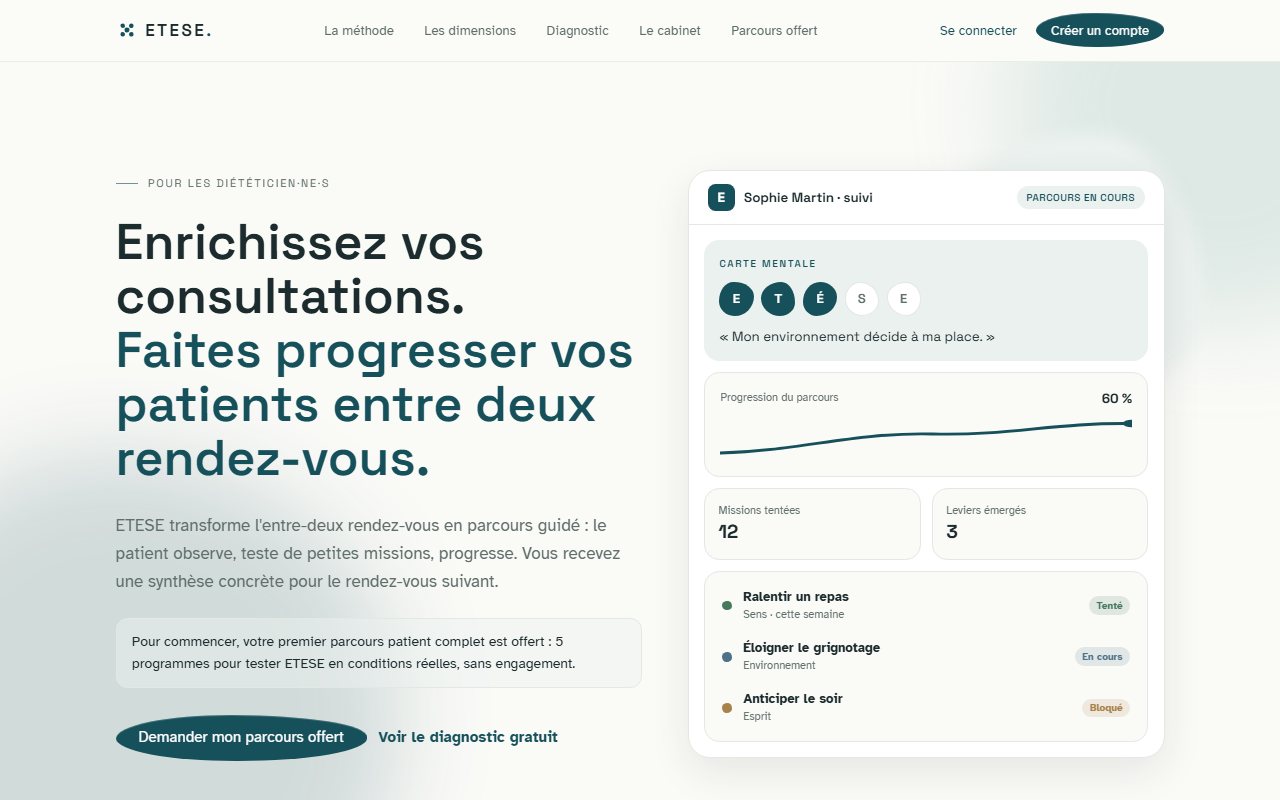 Capture de la page d'accueil de ETESE