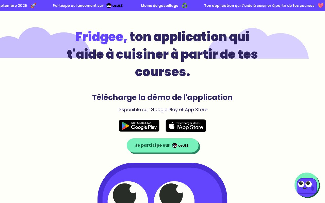 Capture de la page d'accueil de Fridgee