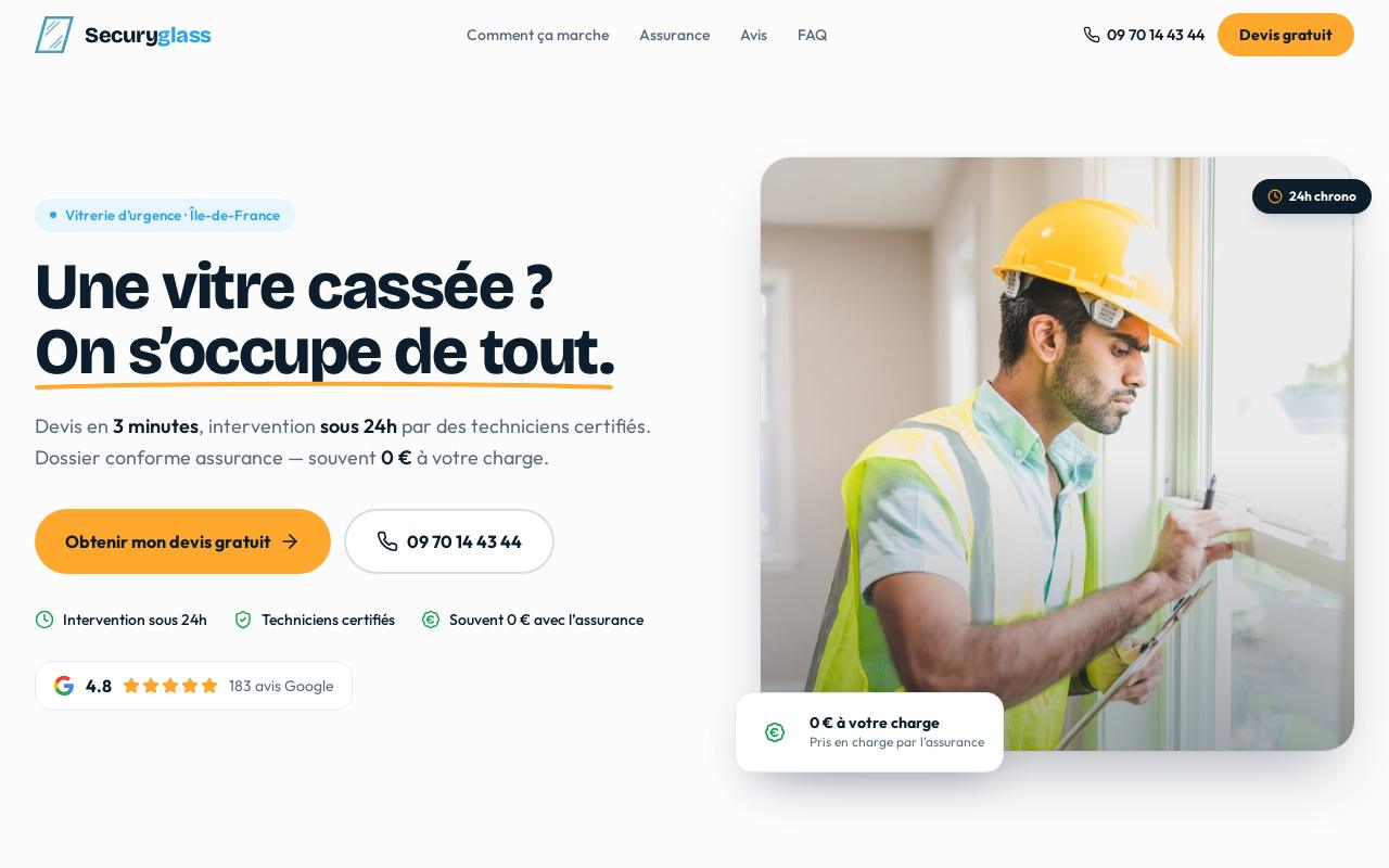 Capture de la page d'accueil de Securyglass